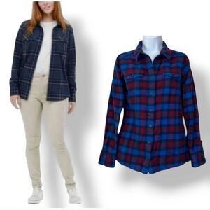 Patagonia Long-Sleeved Fjord Soft Organic Flannel Shirt Oxblood Red/Blue Size 4